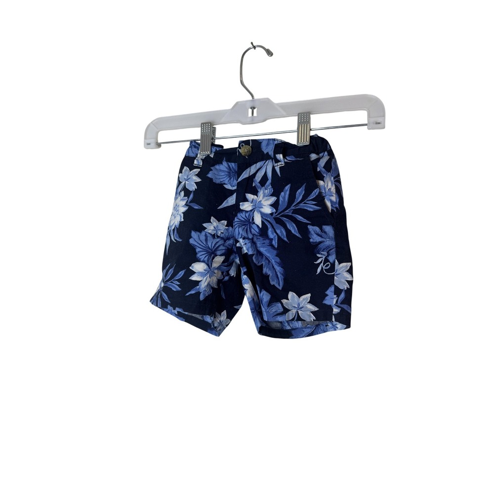 Janie And Jack Shorts Boys 3T Blue Floral Twill Chino Elastic Waist Summer‎